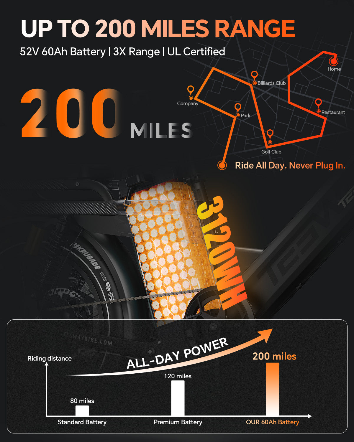 TESWAY X5 AWD Step-Thru E-Bike – Easy Mount 3000W Dual Motor