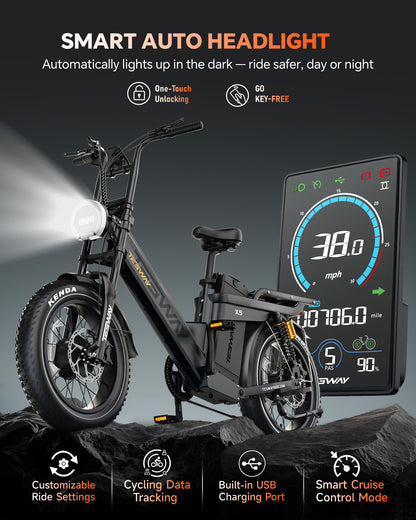 TESWAY X5 AWD Step-Thru E-Bike – Easy Mount 3000W Dual Motor